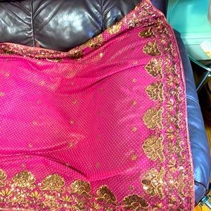 Deep pink beautiful colors with copper golden border & aachall & ready made blou